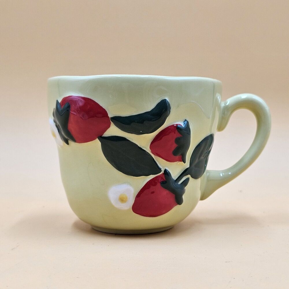 Anthropologie Foster Icon Garden Collection Stoneware Mug Strawberry Embossed 3D